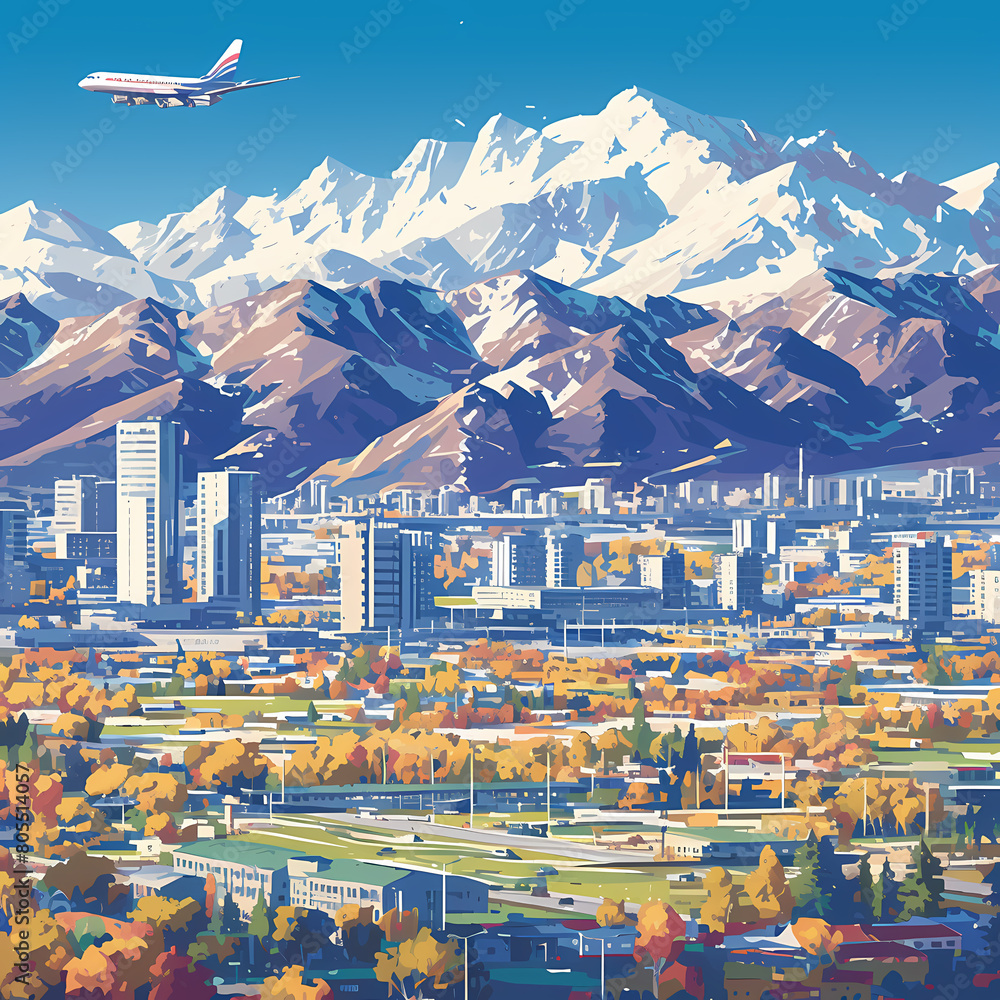 Explore Bishkek's Vivid Cityscape with Snow-Capped Mountains in the Background