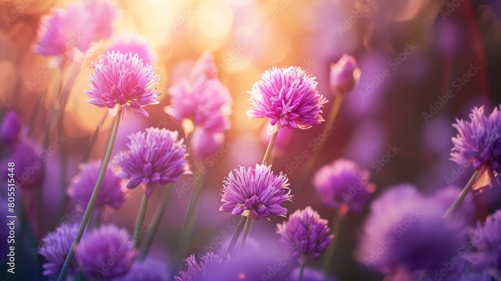 Beautiful purple chives flowers blossoming in a garden. Beautiful purple chives flowers blossoming in a garden.