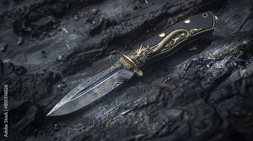Elegant and refined scene, Dragon series pocket knife product shot, live action, textured photo