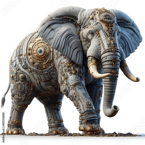 A majestic elephant adorned with gears on its back