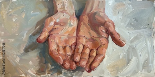 Oil Painting Of Open Human Hands, Textured Brushstrokes. Digital Artwork. Generative AI photo