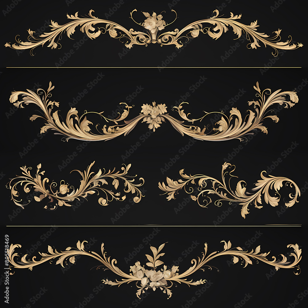 Luxurious Golden Baroque Trim - A Stunning Decorative Element for High-End Design Projects