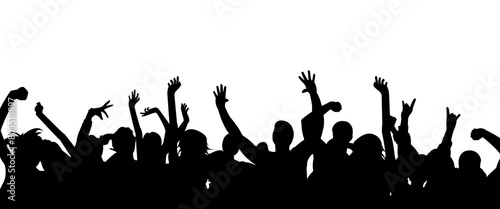 Silhouette happy young group party people together dancing, cheering crowd dance to the music at musical concert – stock vector