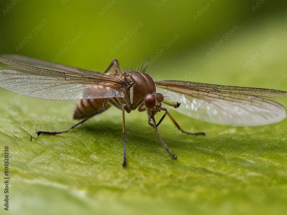 fly on a green leaf. macro
