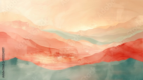 abstract watercolor painting, background with mountains in pastel colors