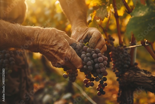 Close-up of hands picking ripe grapes