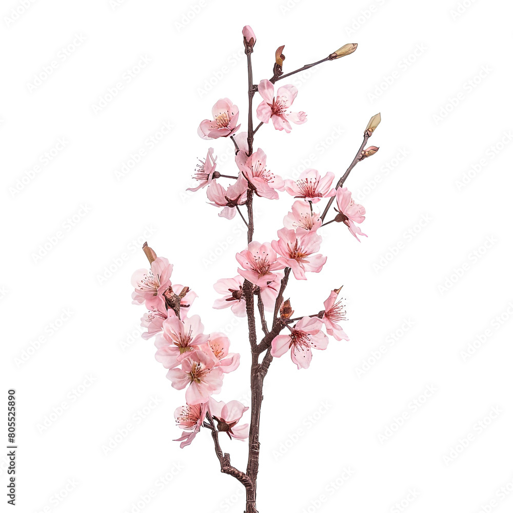 Cherry blossom flower stalk on white background,png Cherry blossom flower stalk on white background,png