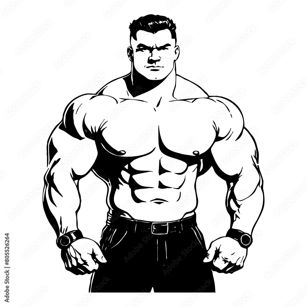 Fototapeta premium Strongman . Fictional character . Black and white illustration generated by Ai