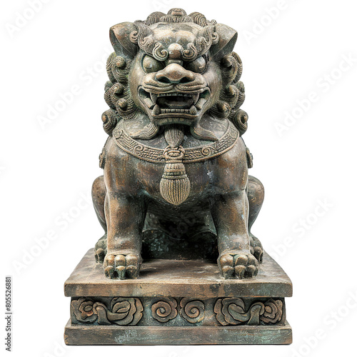 Chinese lion statue on white background,png