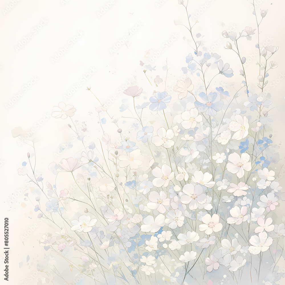 Ethereal Arrangement of Wildflowers in Pastel Hues - A Floral Art Print for Your Home Decor