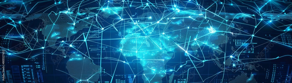 Obraz premium 5G Global Connectivity Map in Sleek Blue Tones