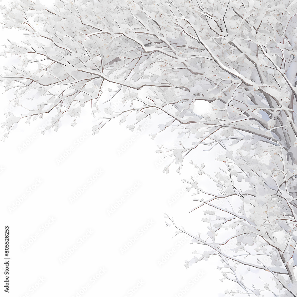 Embrace the serene charm of a snow-laden tree in this winter wonderland image. Perfect for seasonal promotions or holiday content.