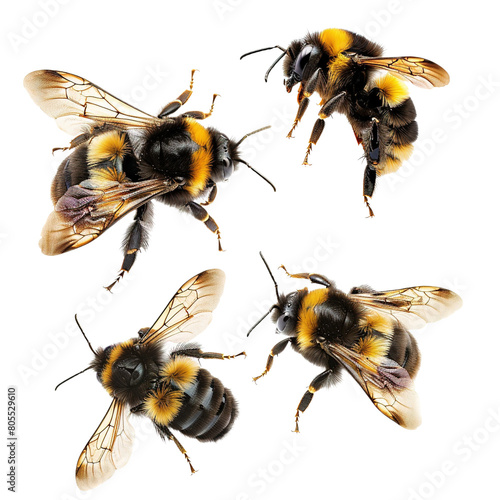 Collection of a flying bumblebee bee and wasp on white background,png