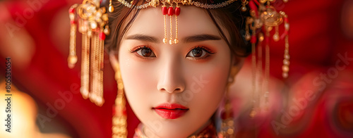 Beautiful chinese woman wearing an ornate headwear 