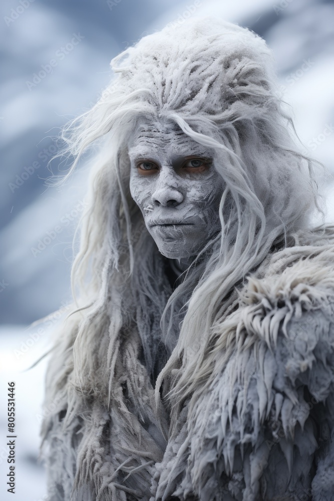 Mysterious snow creature in the winter landscape Mysterious snow creature in the winter landscape