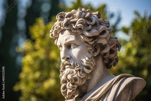 ancient greek statue head with curly hair