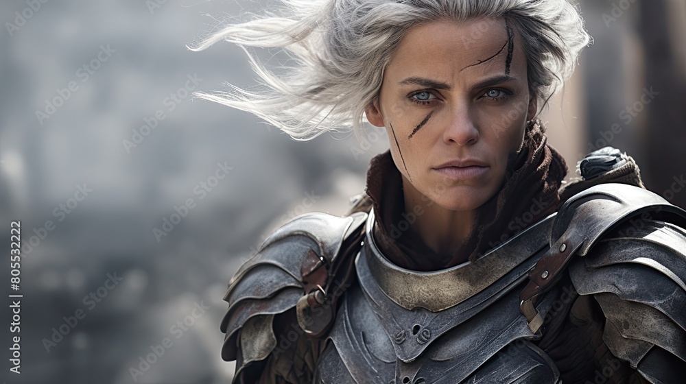 Obraz premium Fierce warrior woman with windblown hair