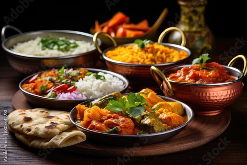 Assortment of traditional indian curry dishes