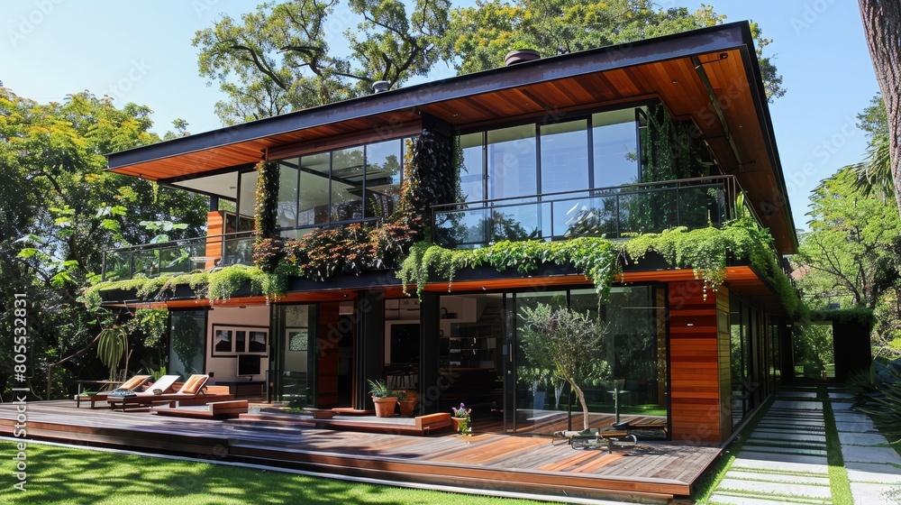 Environmentally friendly house showcasing eco innovations and green design Environmentally friendly house showcasing eco innovations and green design