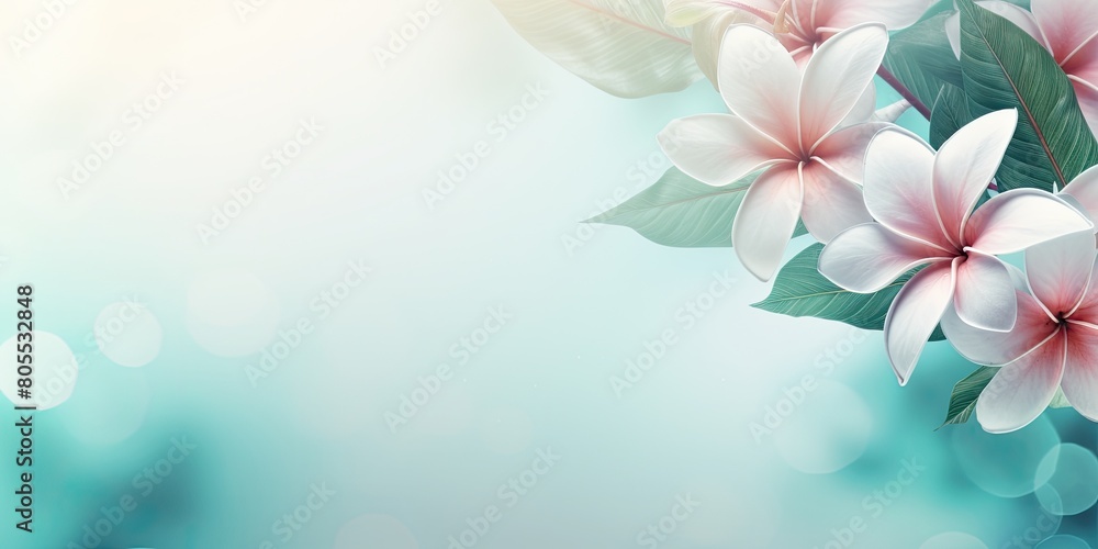 Tropical floral background with pink plumeria flowers