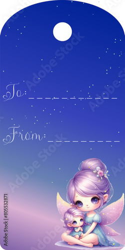 labels or tags for gifts with mother and fairy in a blue with white writing on a blue. Vector printable stickers to label gifts,, card, , cricut	