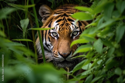 Captivating tiger in lush foliage