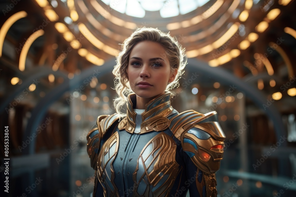 Obraz premium futuristic female warrior in golden armor