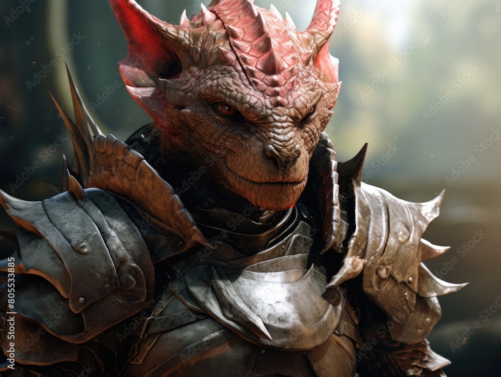 Fierce fantasy dragon warrior in armor Fierce fantasy dragon warrior in armor