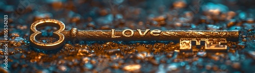 A golden key with the word love engraved on it, symbolizing the key to ones heart 8K , high-resolution, ultra HD,up32K HD