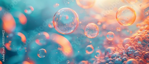 A mesmerizing abstract 3D illustration featuring a bluecolored background filled with bubbles and balls, evoking a sense of wonder and curiosity 8K , high-resolution, ultra HD,up32K HD photo
