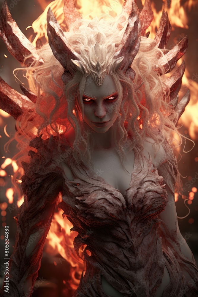 Demonic fantasy creature with glowing red eyes and horns Demonic fantasy creature with glowing red eyes and horns