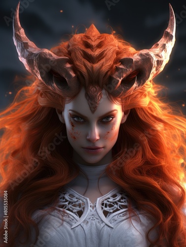Fiery demonic fantasy character with horns and glowing eyes