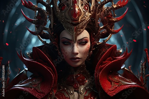 Powerful demonic queen in dark fantasy armor