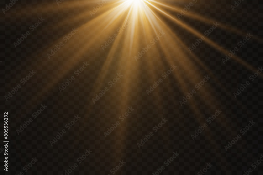 Light glare of rays. Solar flare of light. On a transparent background.