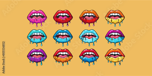 a series of illustrations of lips with different colors.