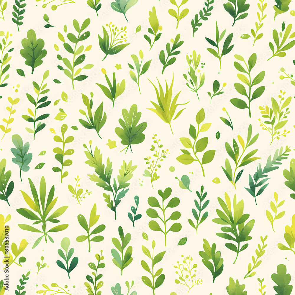 Vibrant Flora Design: Lush Green Plants in a Biodiverse Pattern for Artistic Projects