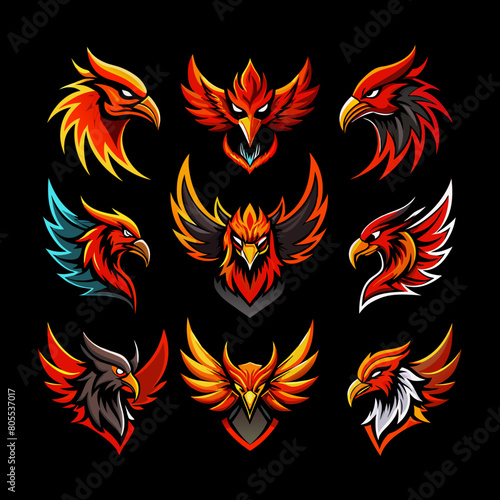 set of pheonix head logo vector