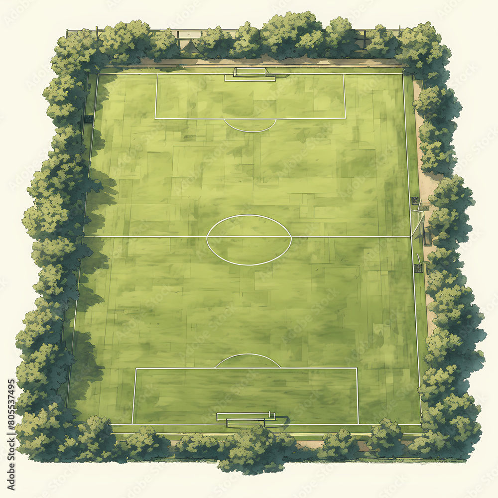 Elevated Perspective of Vibrant Green Football Pitch with Boundaries