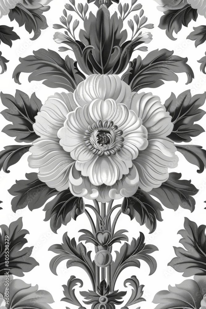Black and White Flower Pattern on White Background