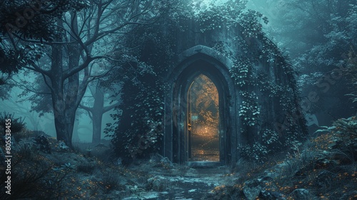 Enchanted Doorway in a Moonlit Forest. 