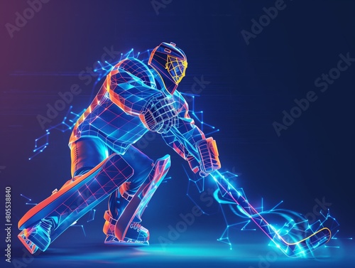 Neural lowpoly AI futuristic neon network of hockey goalkepper © FreyStudios