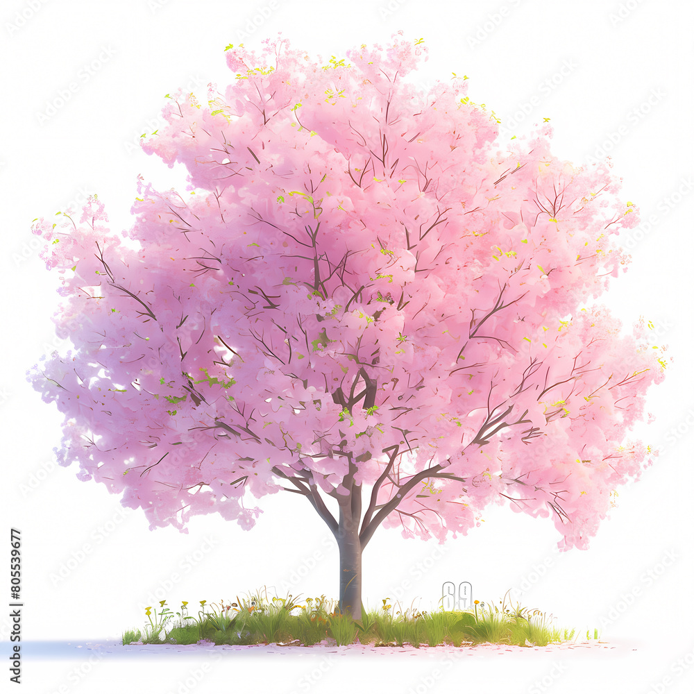 Stunning 3D Rendition of a Cherry Tree in Full Bloom for Stock Image Use