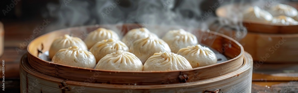 Wooden Container Filled With Dumplings on Table