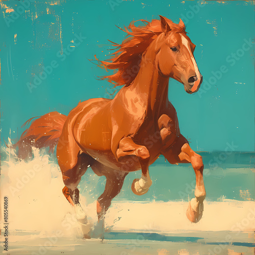 Energetic Chestnut Horse in Action - A Perfect Stock Image for Adventure and Freedom photo