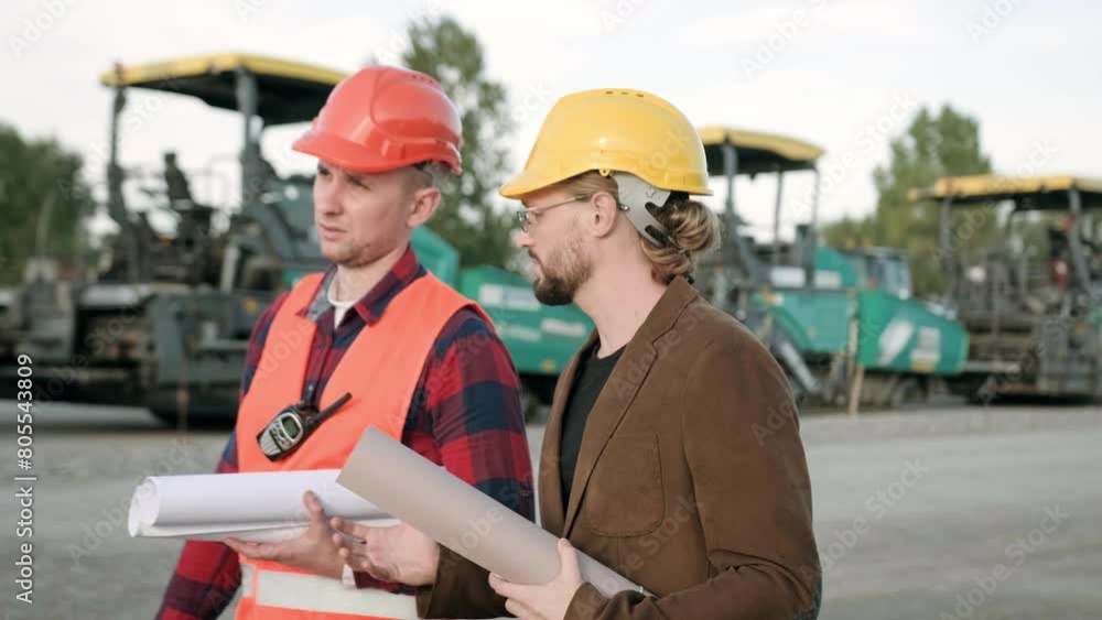 Foreman work with supervisor at construction site Foreman work with supervisor at construction site