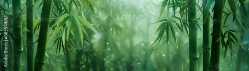 A verdant bamboo forest  with sunlight filtering through the leaves.