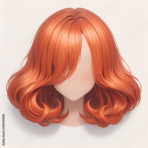 Vogue-worthy wig concept with a vibrant red hue and soft waves. Perfect for contemporary fashion shoots or digital art projects.
