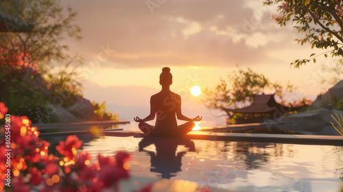 Serene yoga practice for mental health and emotional balance during the tranquil sunrise © KATERINA.AI