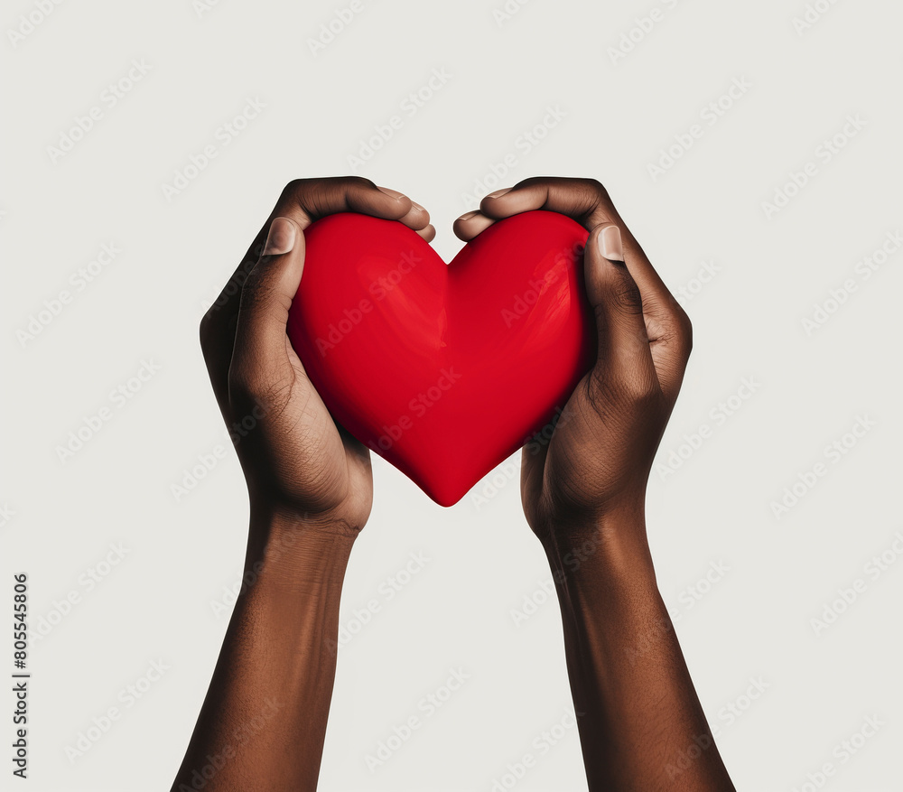 Obraz premium Animated person creating a red heart symbol with hands, princesscore style, duckcore humor