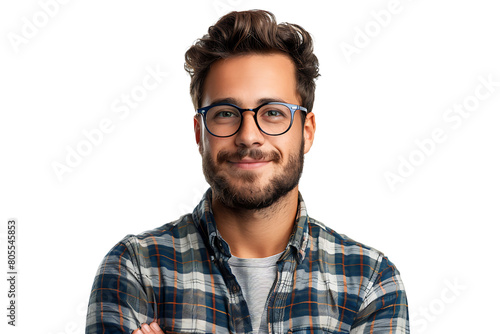 Portrait of happy man in stylish glasses on isolated transparent background © Irfan Hameed